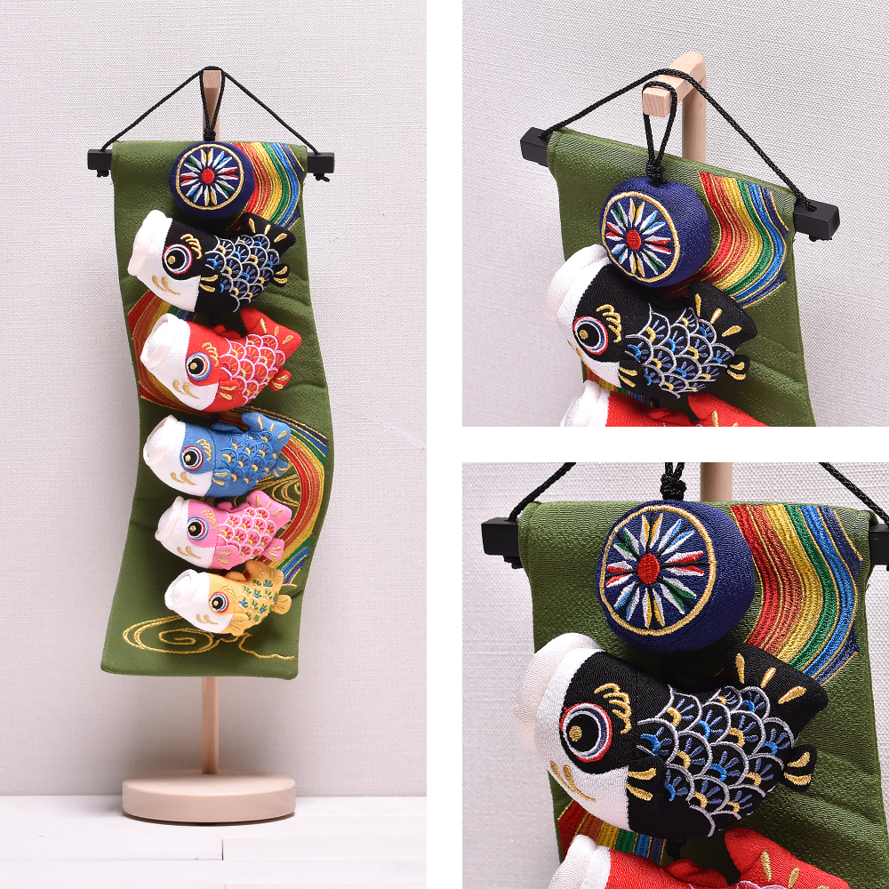 鯉のぼり 室内 おしゃれ 虹緑5匹(ミニ) 高さ51cm 五月人形 子供の日