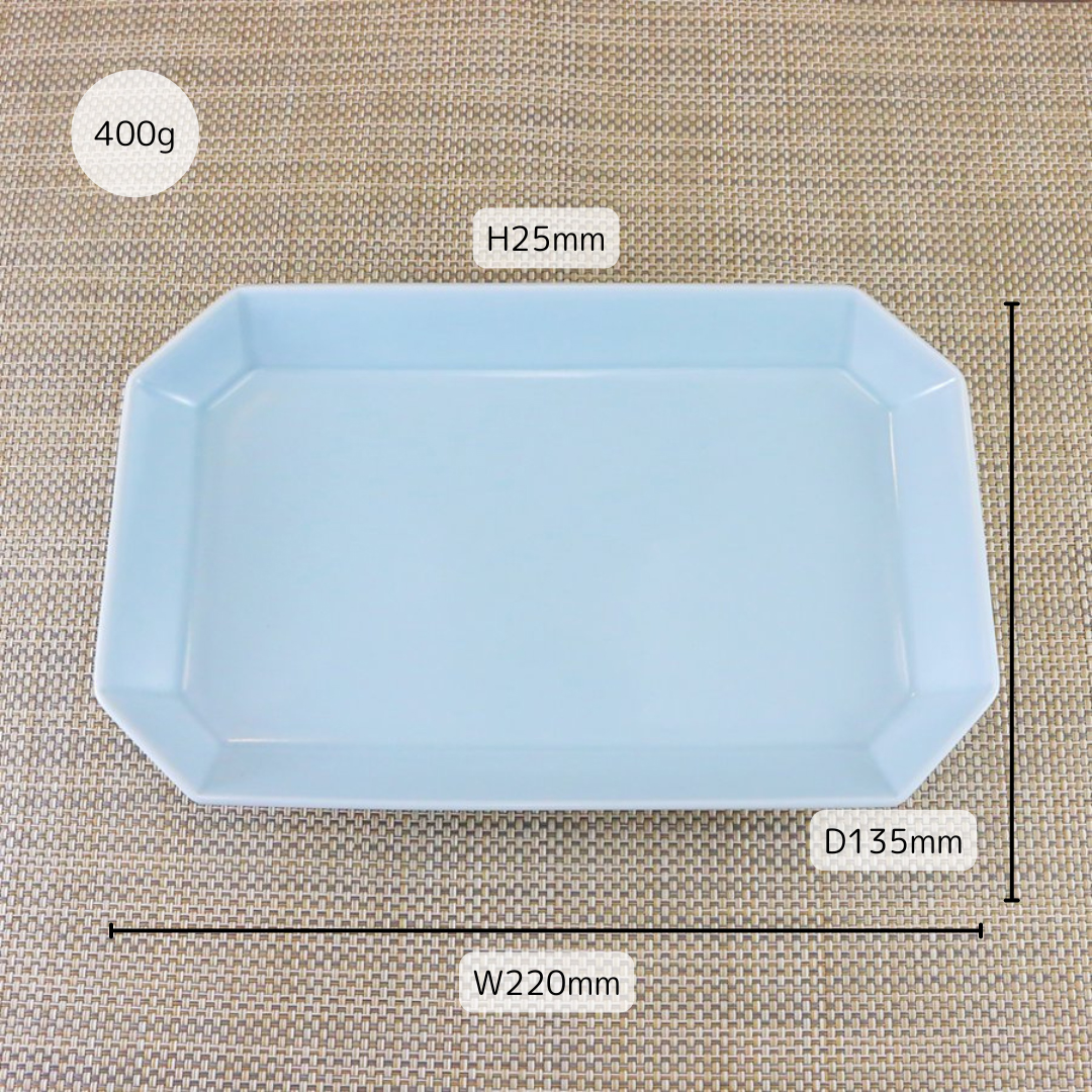 焼き物皿 有田焼 波佐見焼 長角皿 HACHI-HOWプレートL（グレー/ルリ