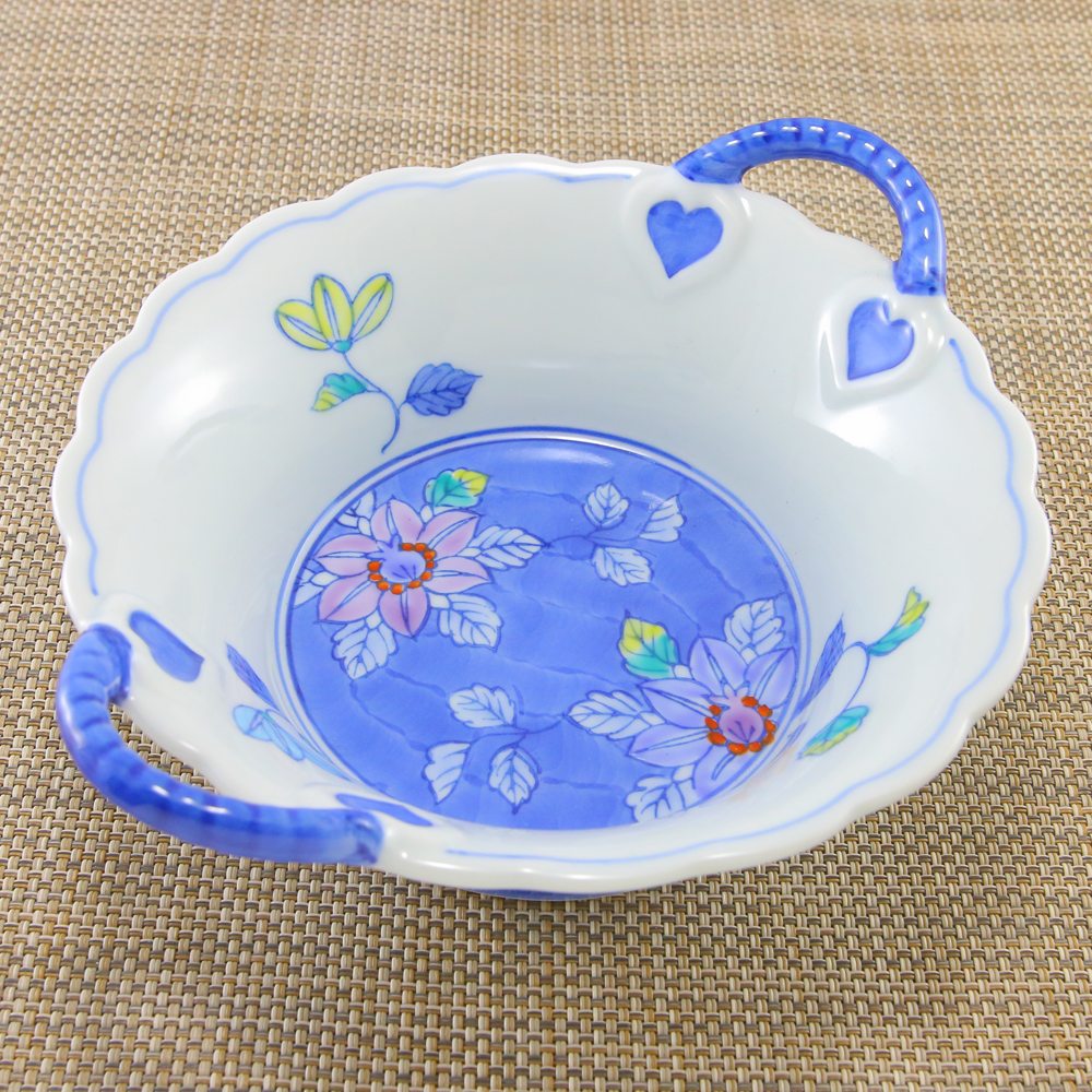 鉢 有田焼 崋山窯 変形鉢 鉄仙花バスケット（小）鉄線 大鉢 取っ手付き