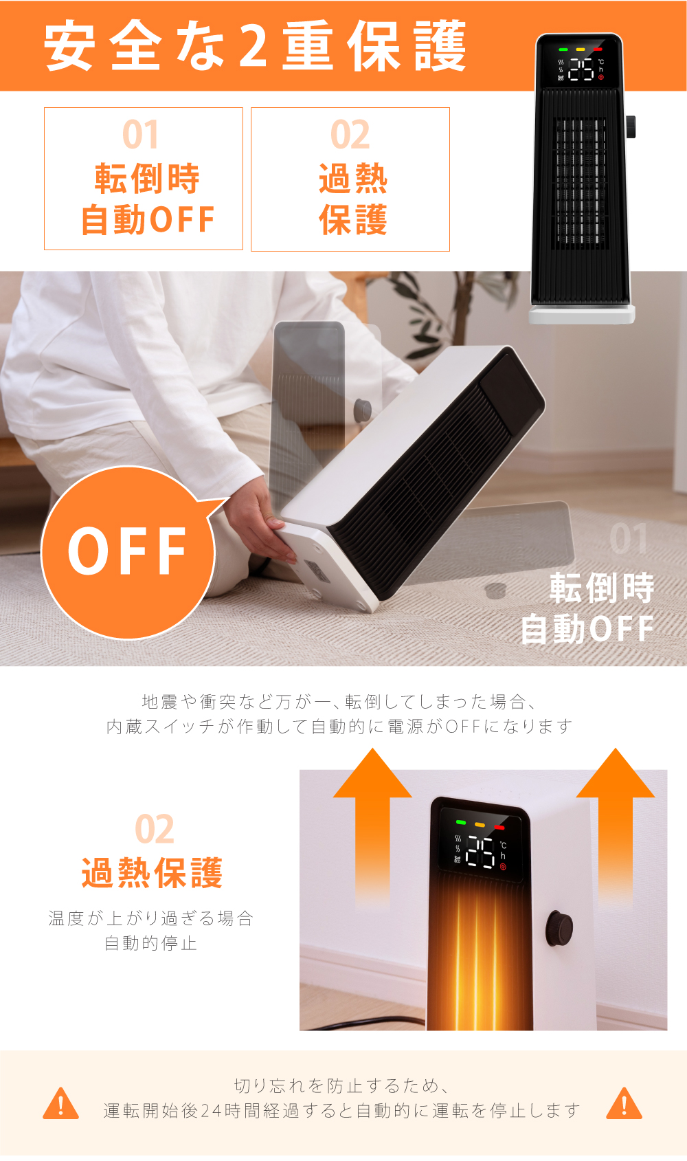 セラミックヒーター ファンヒーター 2秒速暖 1200W 温度調節 15畳部屋