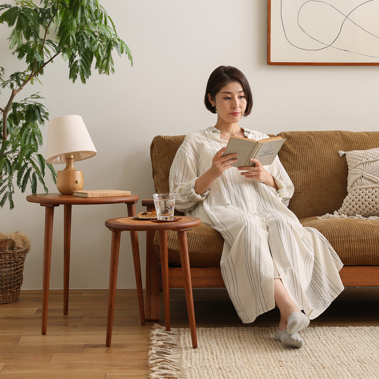 ネストテーブル RattanMix／RD テーブル 円形 木製 オーク 無垢材