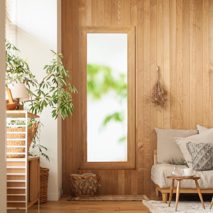 BREEZE ウォールミラー 180cm ナチュラル チーク 天然木 鏡 全身鏡