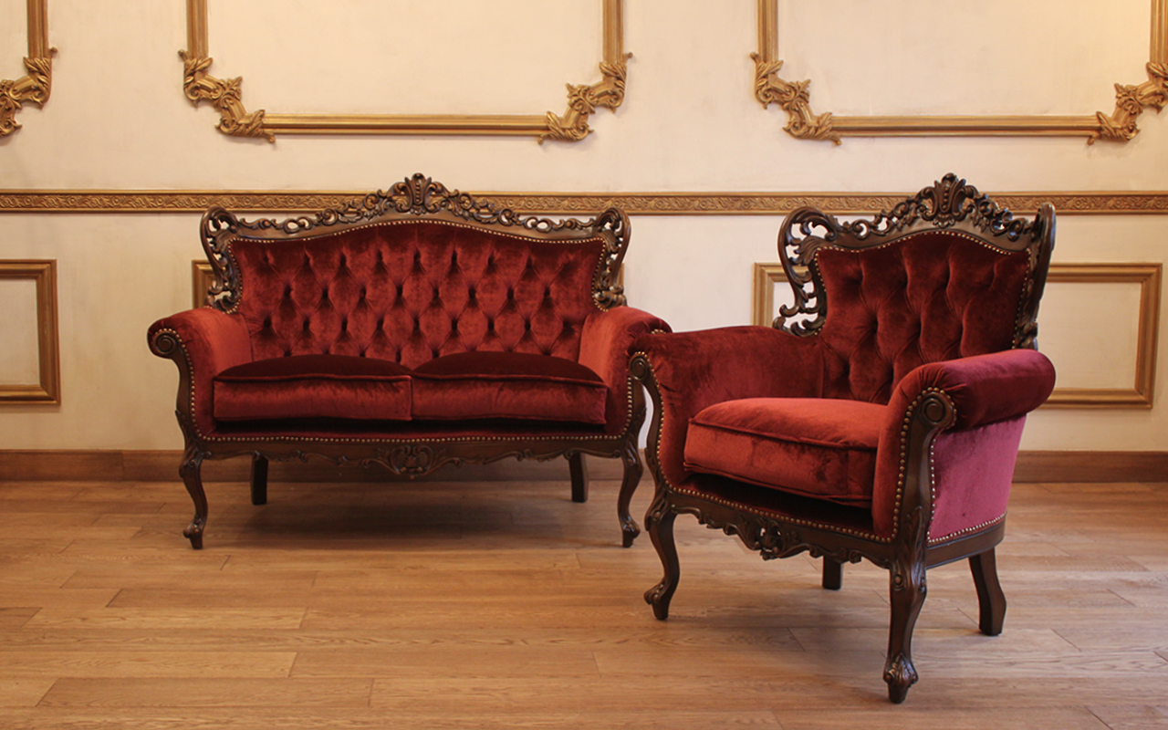 カウチソファ 2人掛けソファ ベンチソファ ロココ調 英国アンティーク