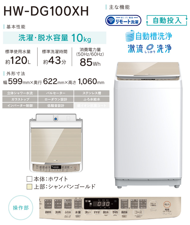 洗濯機 洗濯・脱水容量：10kg ハイセンス HW-DG100XH 縦型 全自動洗濯