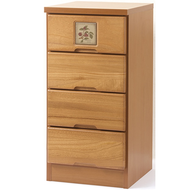 天然木スリムチェスト 6段 [ナチュラル] タイル付き 木製 チェスト