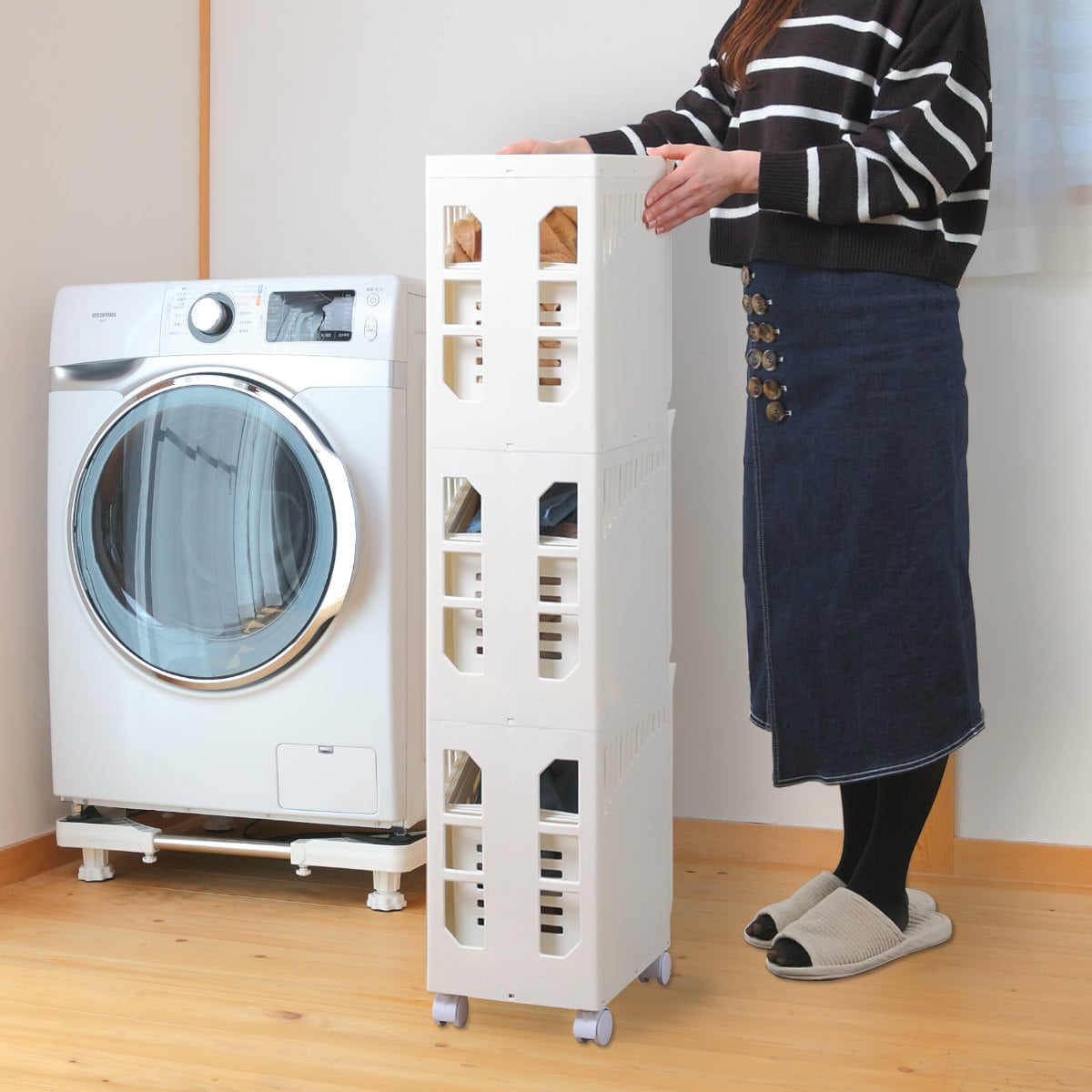 ランドリーボックス Clevan Half 3段 ランドリーラック 洗濯かご