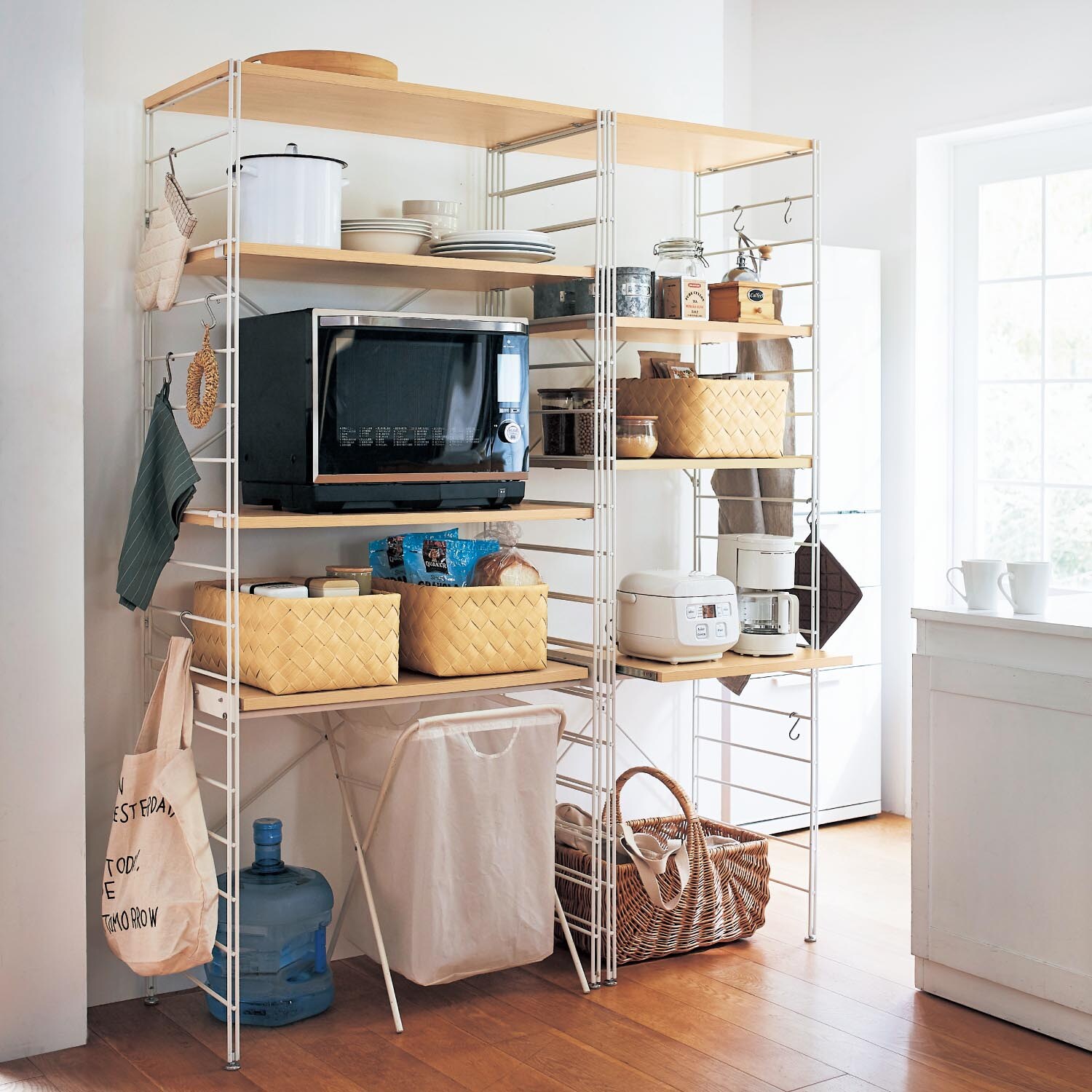 収納 ベルメゾン ダブルワイヤーレンジ台 ナチュラル×ホワイト A