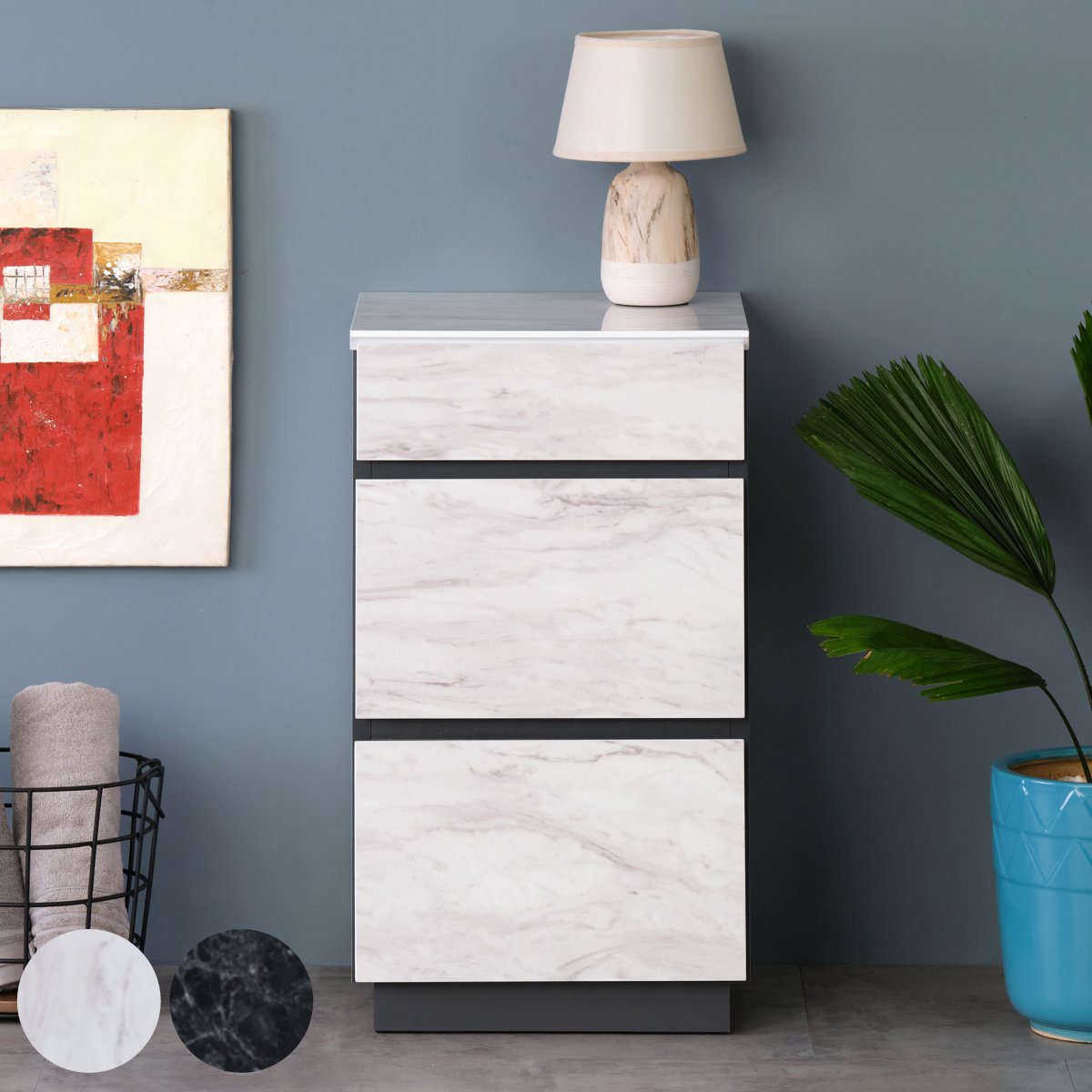 チェスト 3段 大理石調 スタイリッシュデザイン 幅40cm（ 収納 たんす