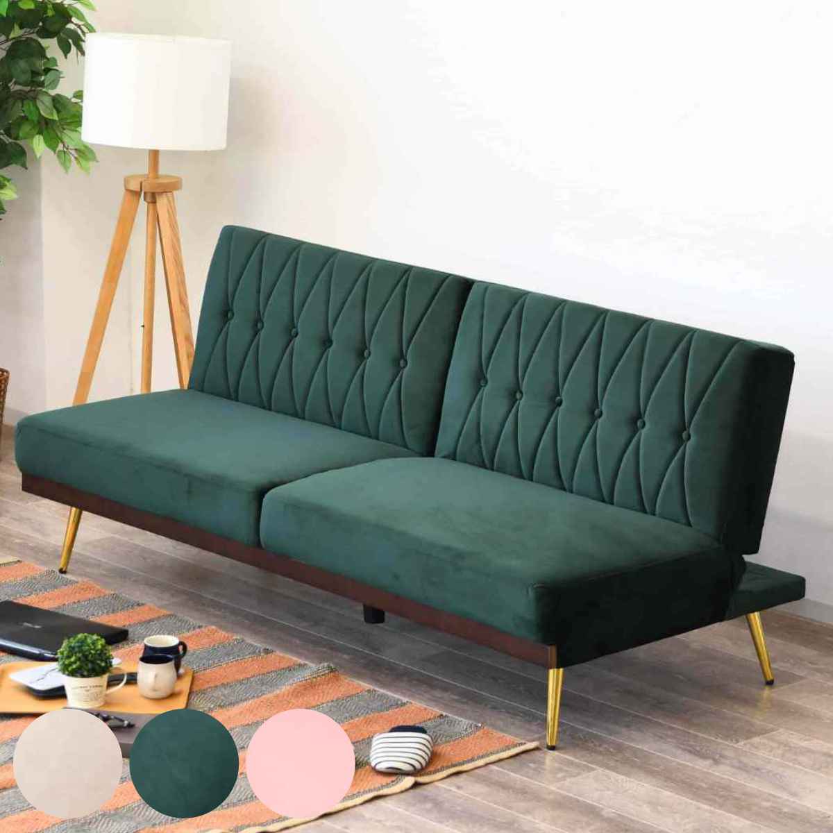 ソファベッド コンパクト リクライニング左右独立 高級感 ベロア 幅