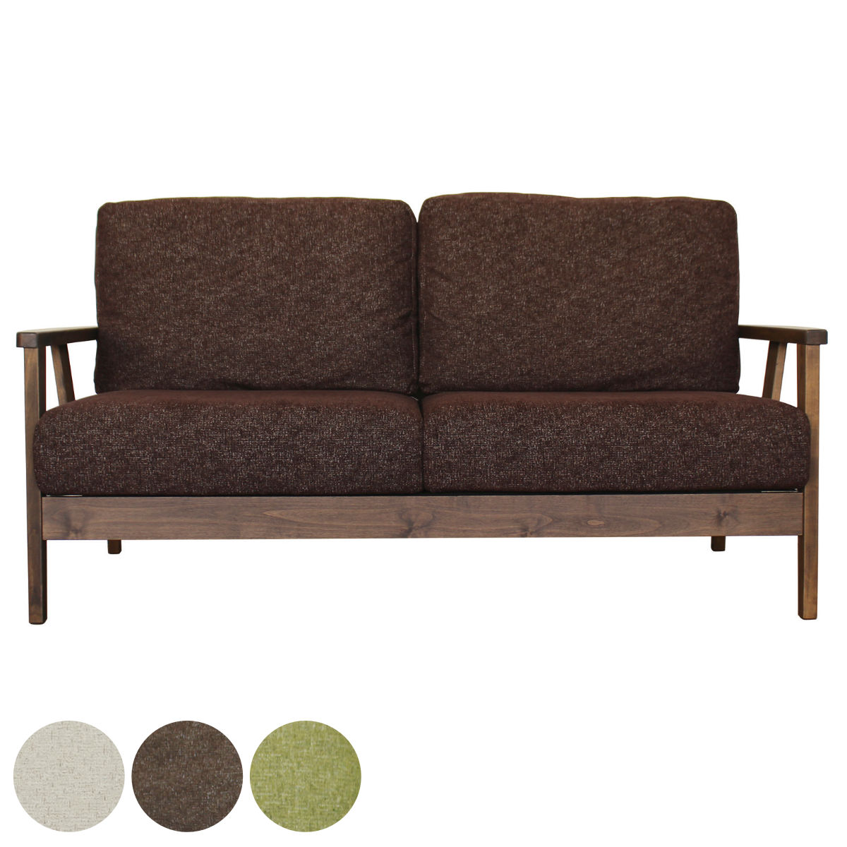 ソファ 2人掛け 2.5人掛け 幅155cm 布張り ブラウン色フレーム （ 開梱