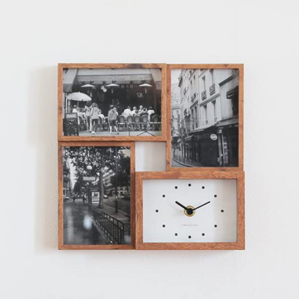 フォトフレーム 時計 BIT4 掛け時計 置き時計 壁掛け 北欧 木製（ MDF