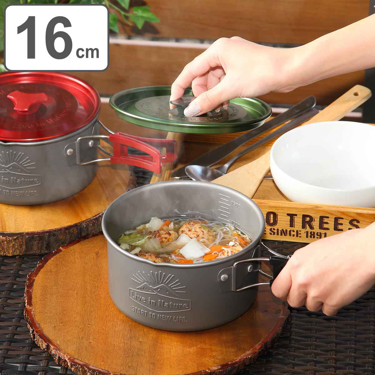 アルミ鍋 フタ付 16cm LIVE IN NATURE（ アウトドア 調理器具 フタ付き