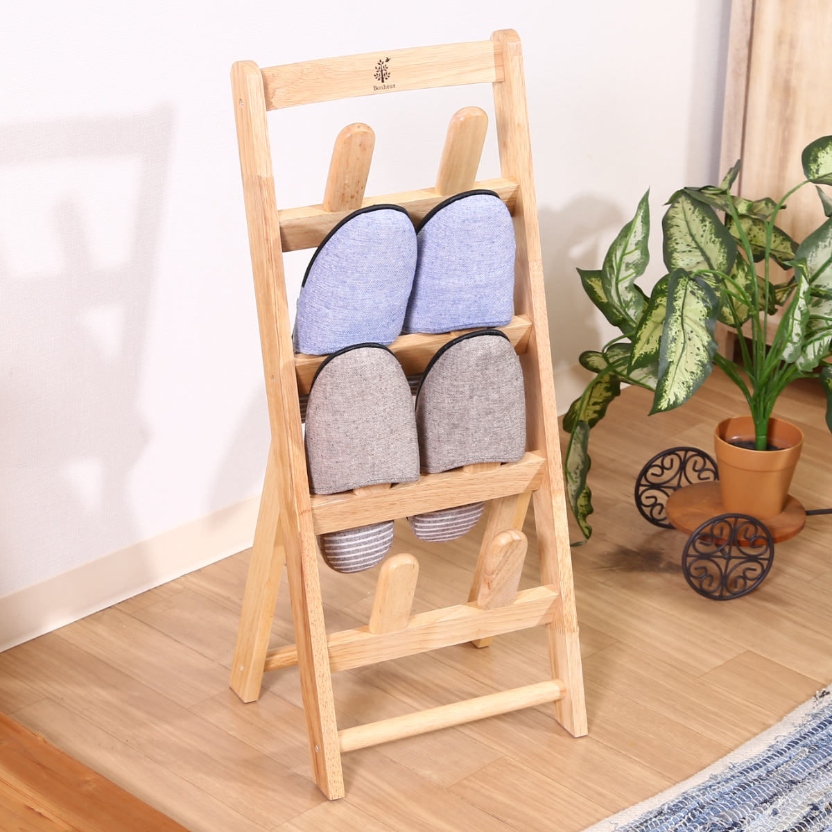 スリッパラック 4足分 ボヌール 木製（ スリッパ スリッパスタンド