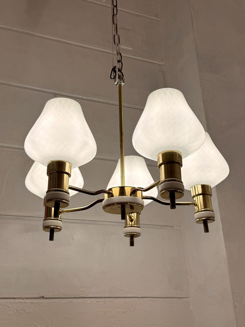 VEB NARVA Leuchtenbau Lengefeld 5灯ガラスシャンデリア 1960's