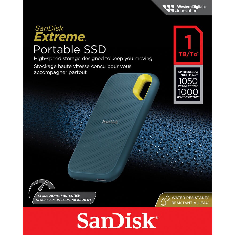 SanDisk 1TB Extreme Portable SSD V2 (E61, 1050MB/s Read Speeds