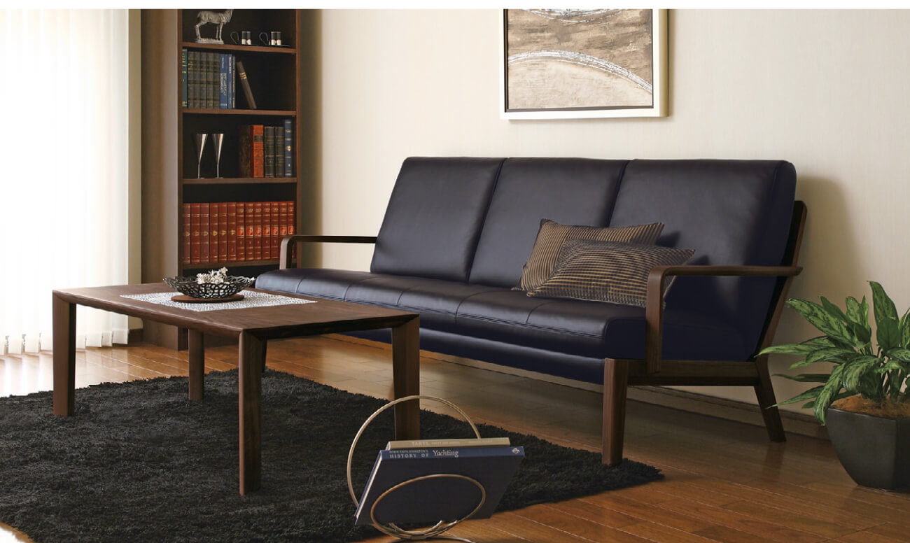 購入禁止‼️ひろ】カリモク ブラックレザーソファ3人掛け オットマン