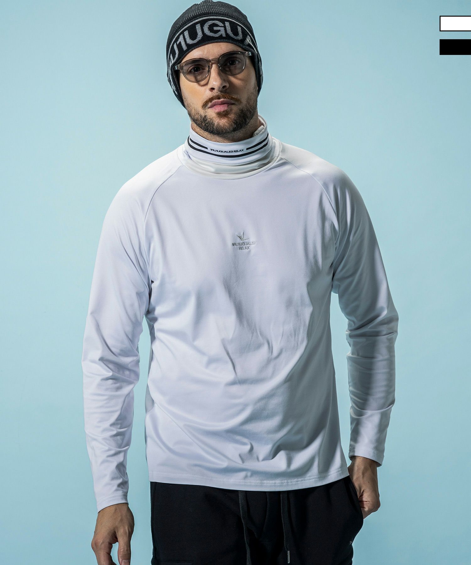 1PIU1UGUALE3 RELAX 長袖モックネックシャツ 裏起毛 ネイビー