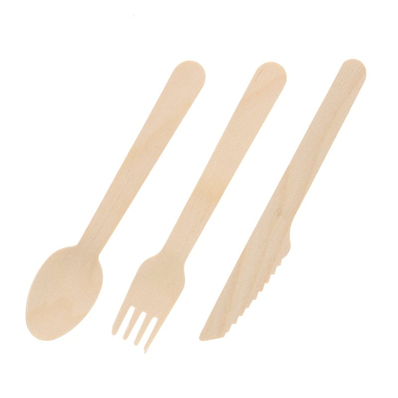 アサヒグリーン 木製140mm 3点 スプーン・フォーク・ナイフセット 未晒