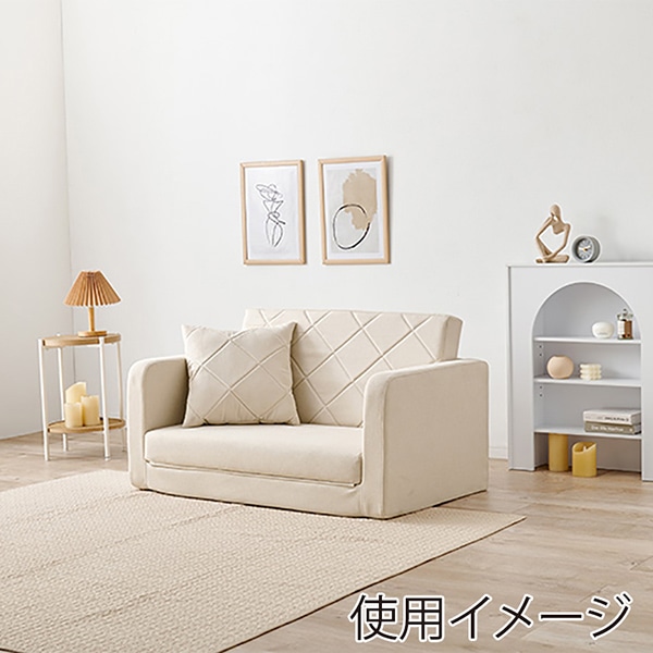 萩原 ソファベッド 2人掛け クッション付 アイボリー LSF-4888-2P-IV 1