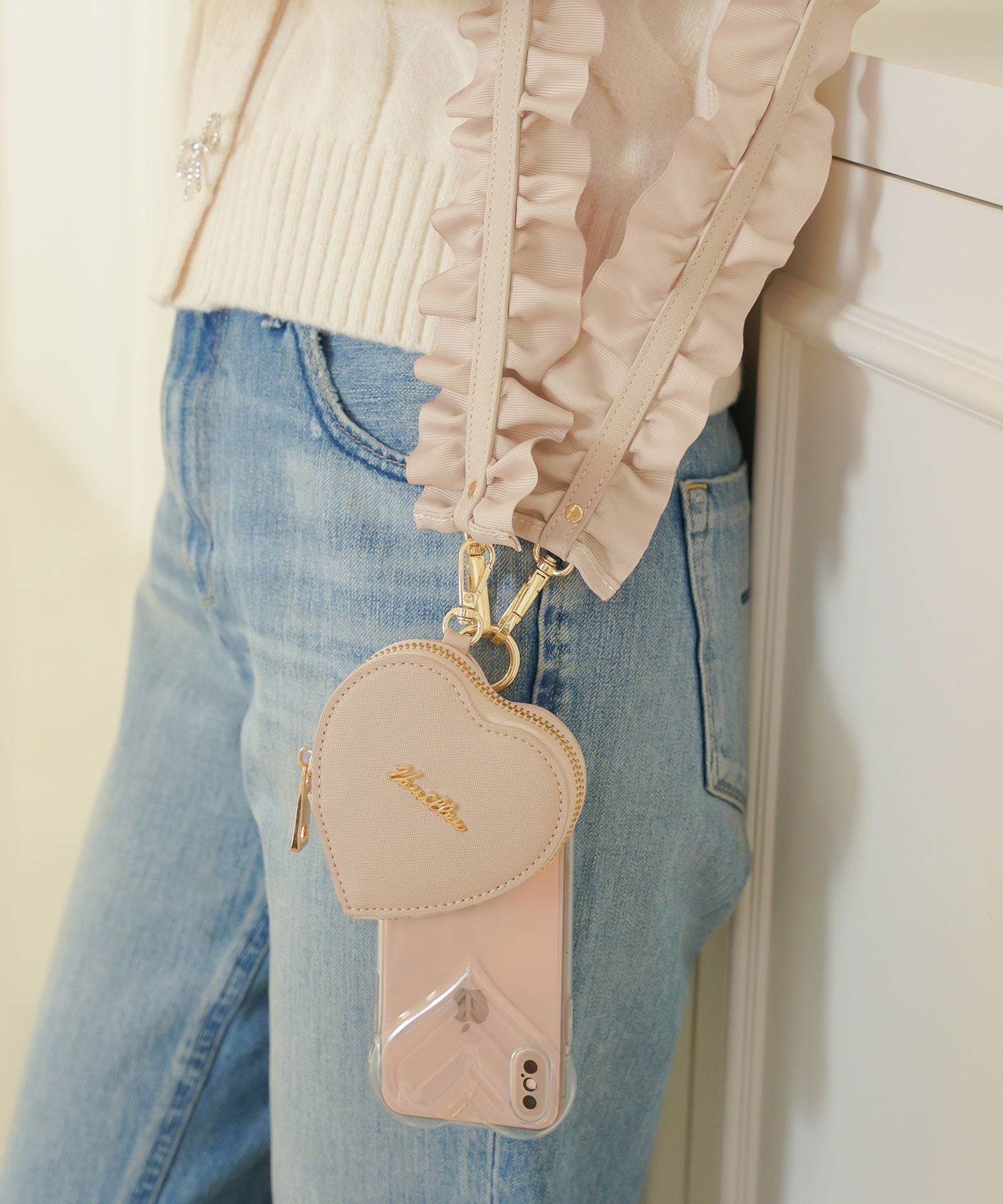 ハートポーチセット フリル スマホショルダー ストラップ le reve