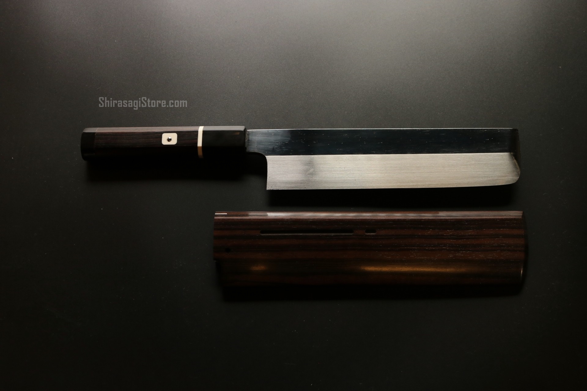 水野鍛錬所「源昭忠」本焼 薄刃包丁 デラックス 青二鋼 鞘付 8寸