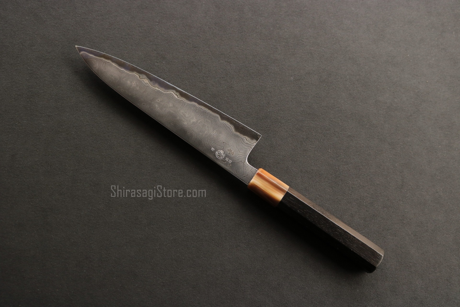 高田ノハモノ 牛刀 墨流 青一鋼 黒檀柄 水牛口輪 210mm