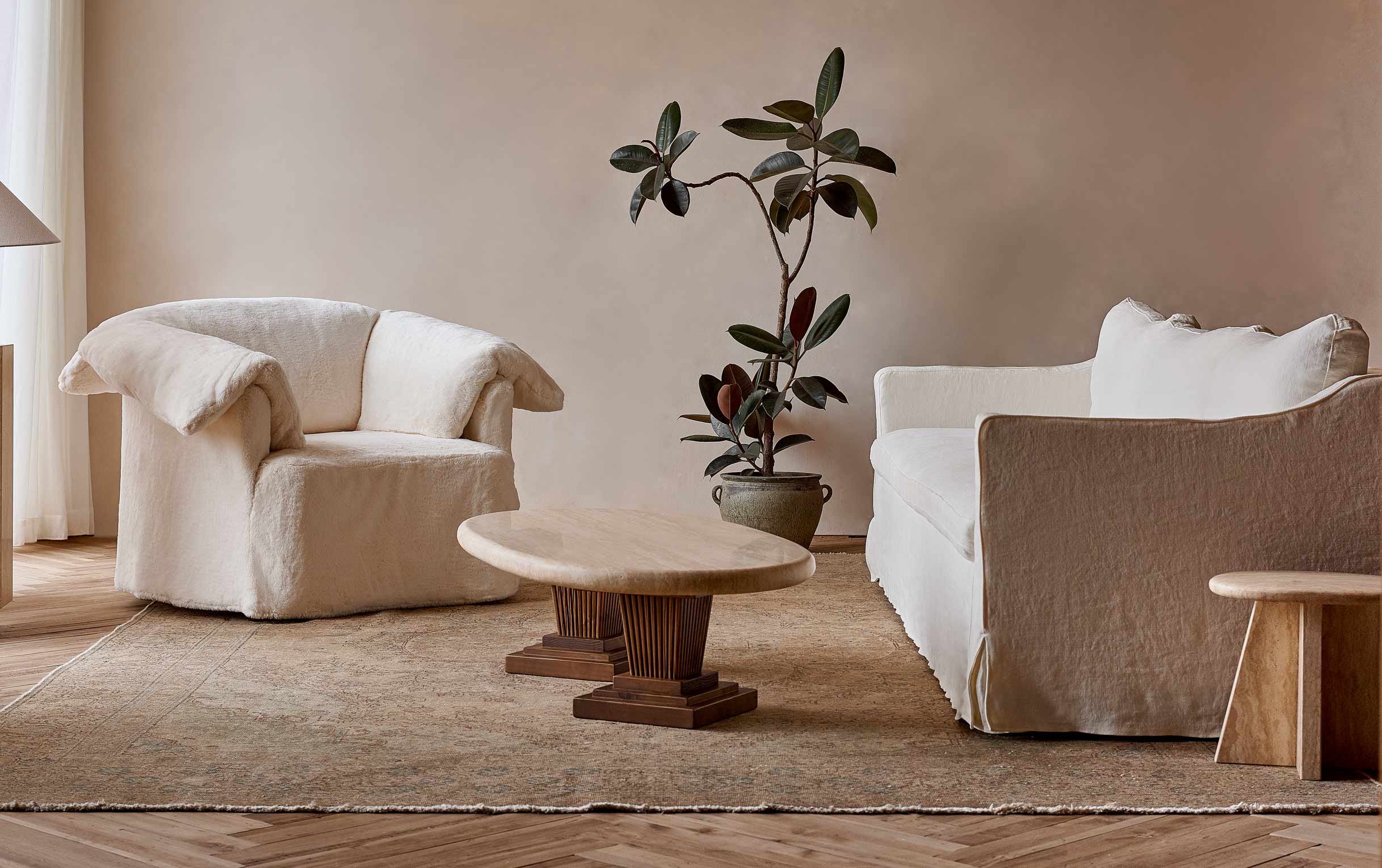 Cordelia Coffee Table – Reclaimed Wood and Solid Stone – Sixpenny