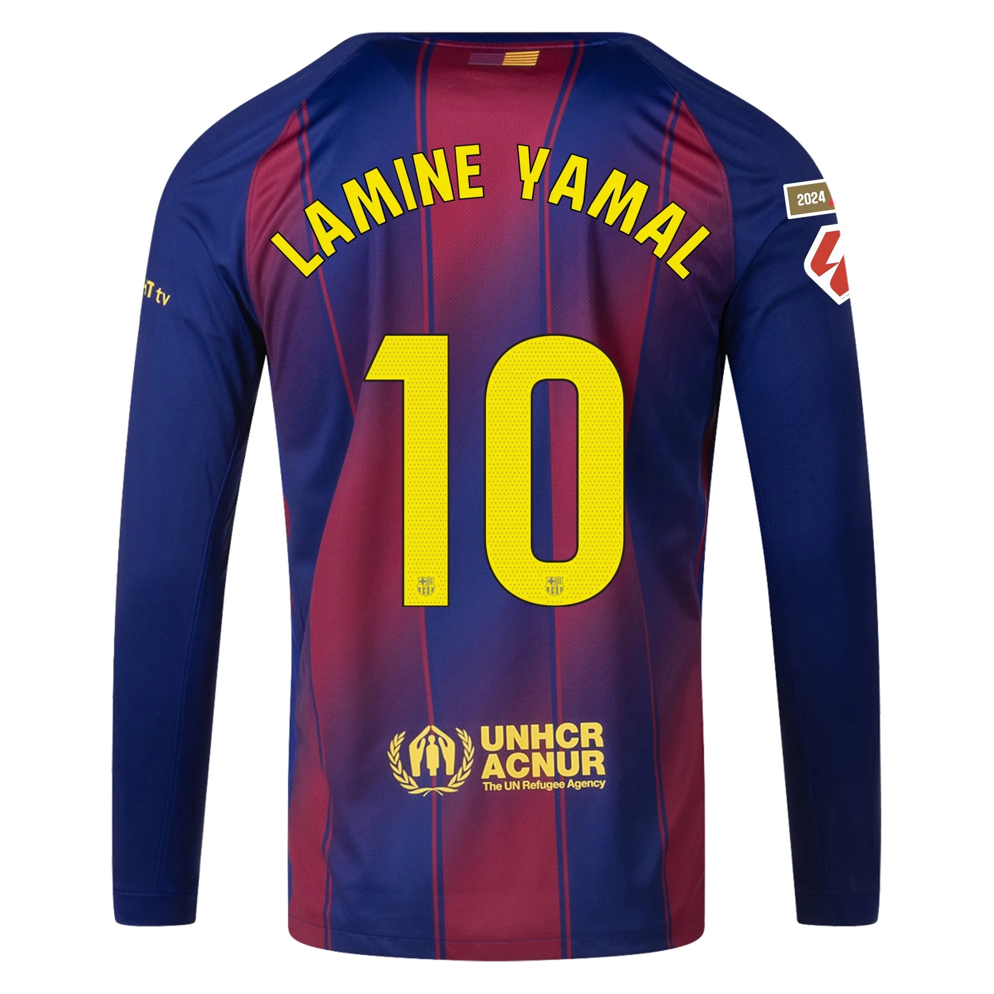 Men's Replica Nike Lamine Yamal Barcelona Long Sleeve Home Jersey