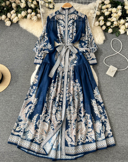 送料無料】上品なネイビーのオリエンタル柄｜ベリーダンス衣装や