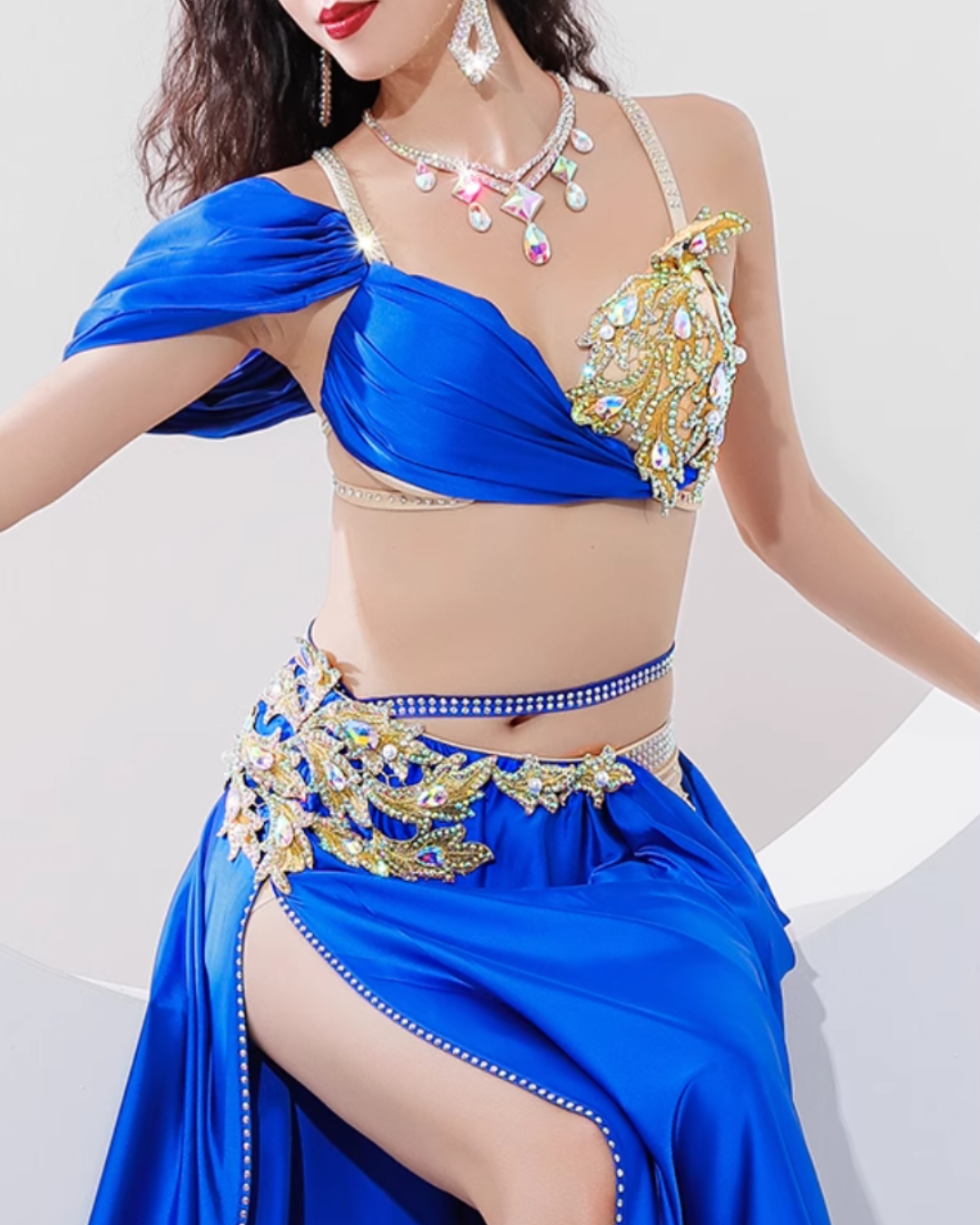 送料無料】 即納 ベリーダンス衣装 オリエンタル セットアップ ブルー