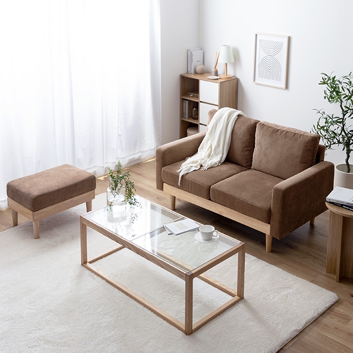 2人掛けソファ1脚+オットマン1脚 【Moss】 コーデュロイソファ 2点