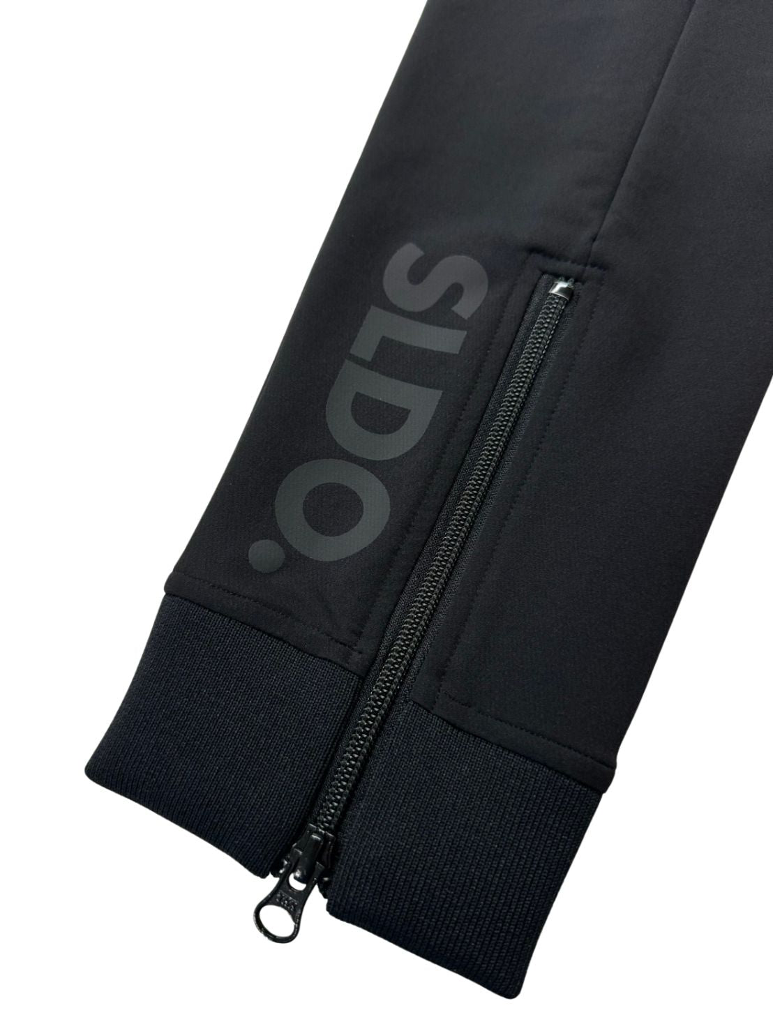 NEW STDダブルクロスストレッチリブパンツ/BLACK×BLACK LOGO (UNISEX