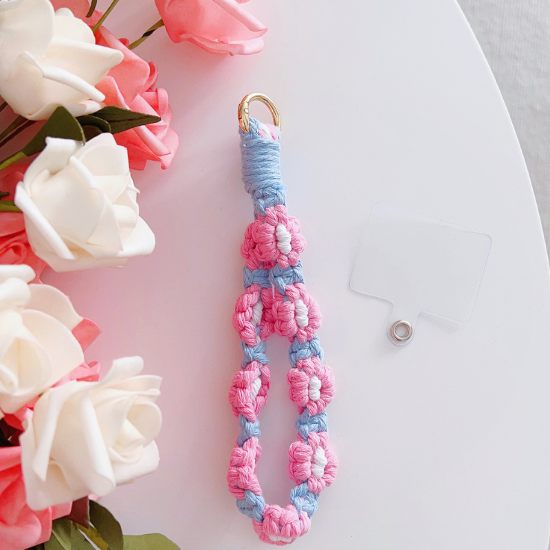 マクラメフラワーデザインスマホハンドストラップ【ストラップタイプ