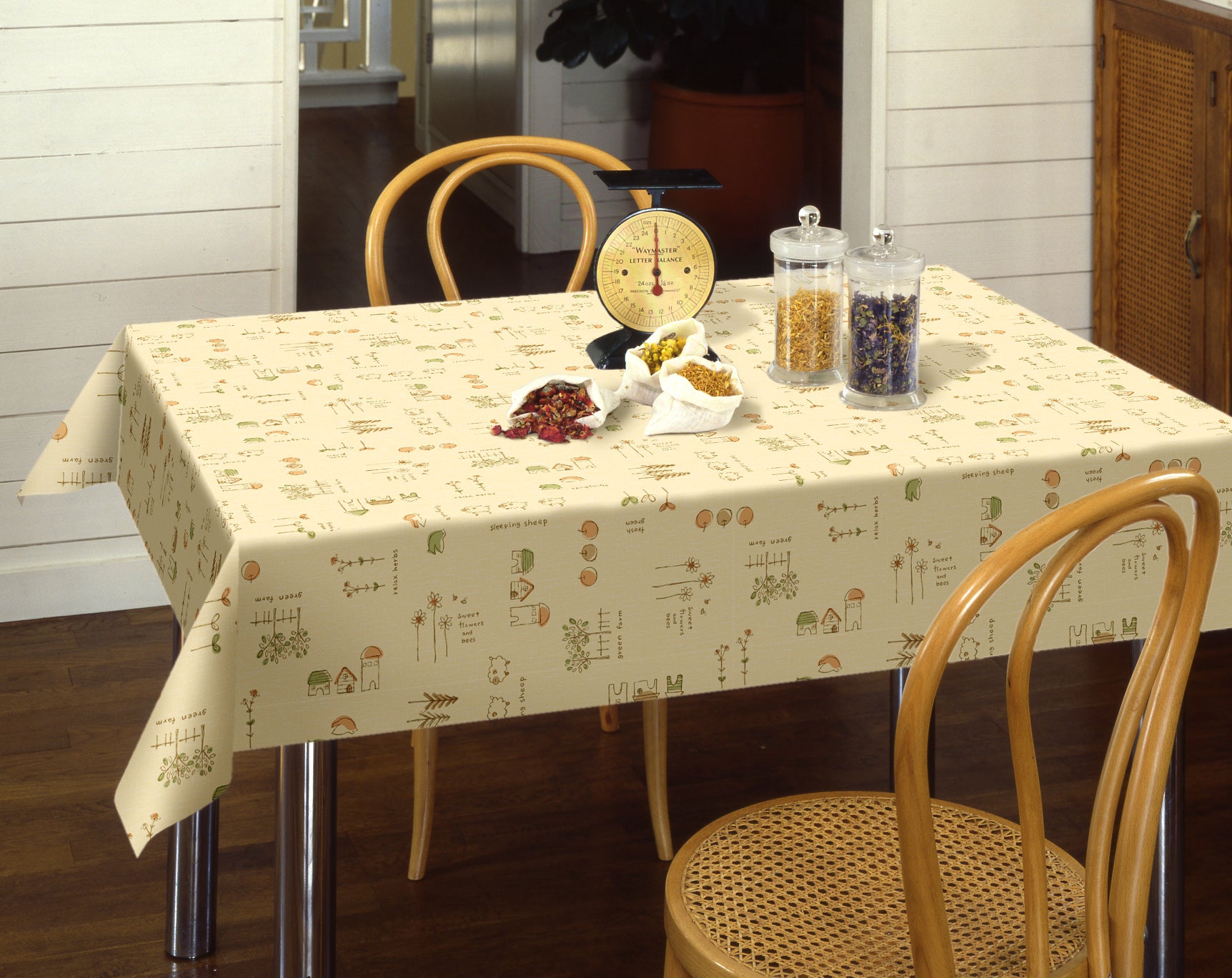 テーブルクロス ひつじ柄 MG－6499 イエロー （幅 約120cm