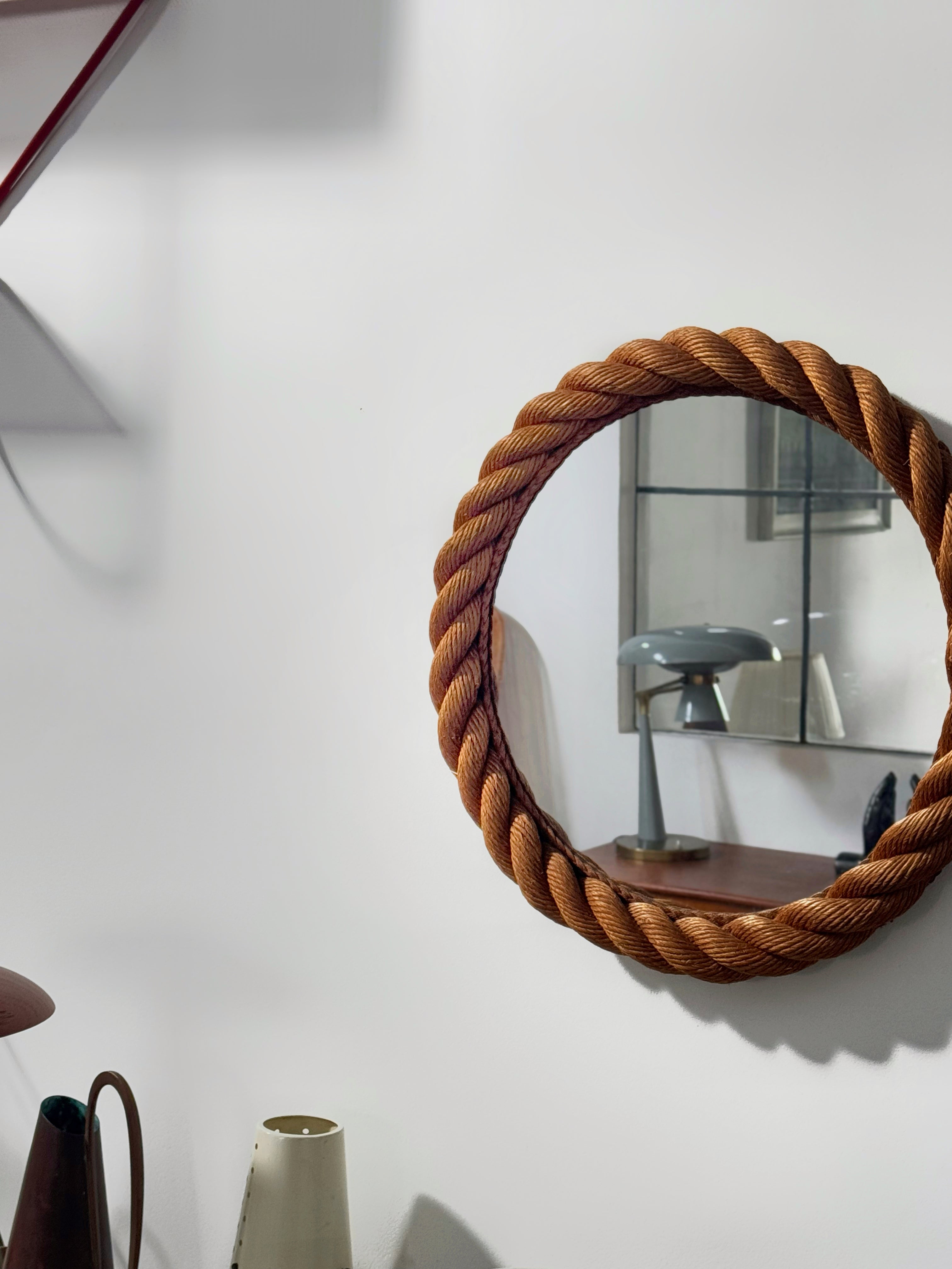 Rope Round Mirror by Adrien Audoux & Frida Minet , France 1960s