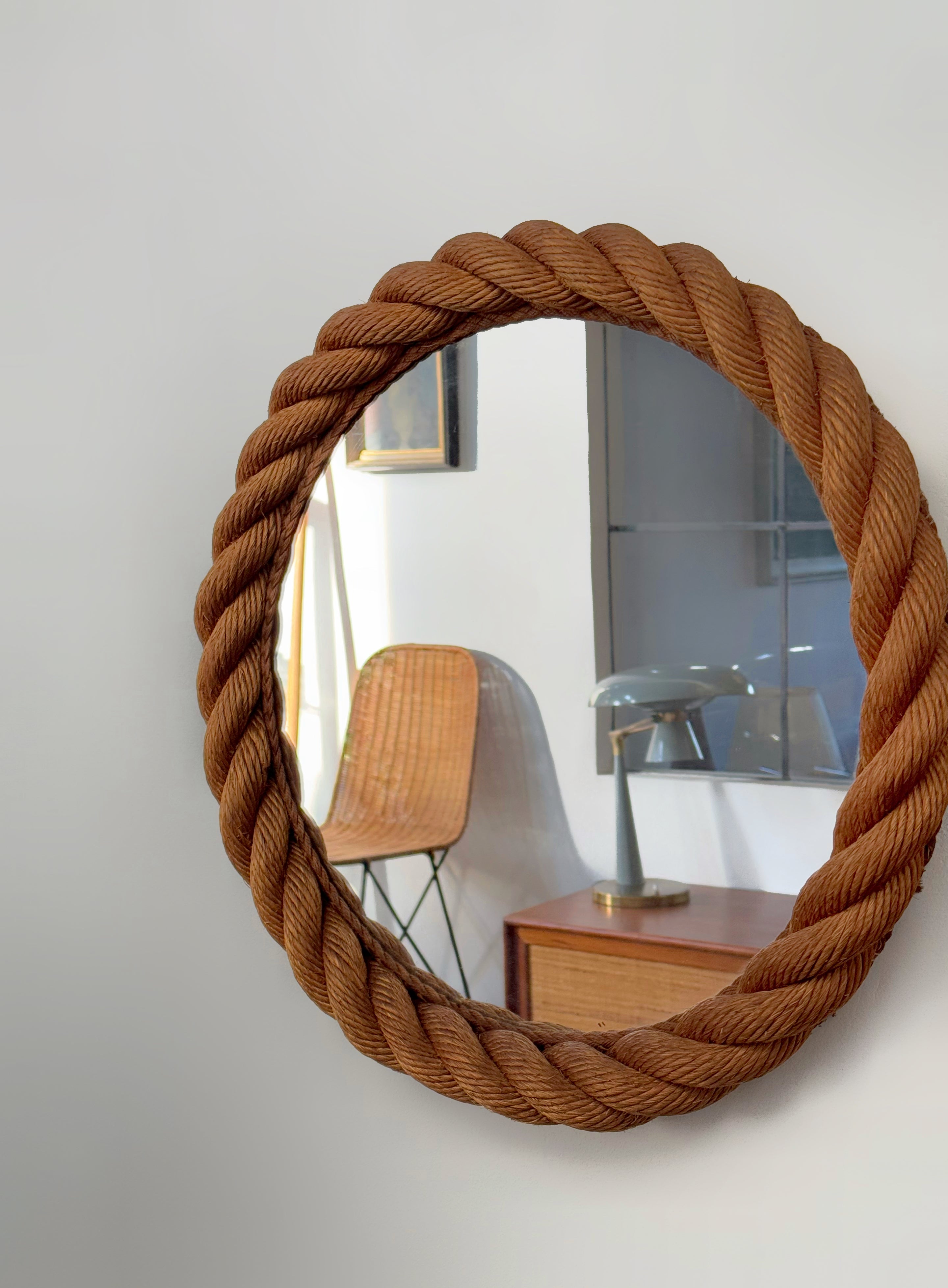 Rope Round Mirror by Adrien Audoux & Frida Minet , France 1960s