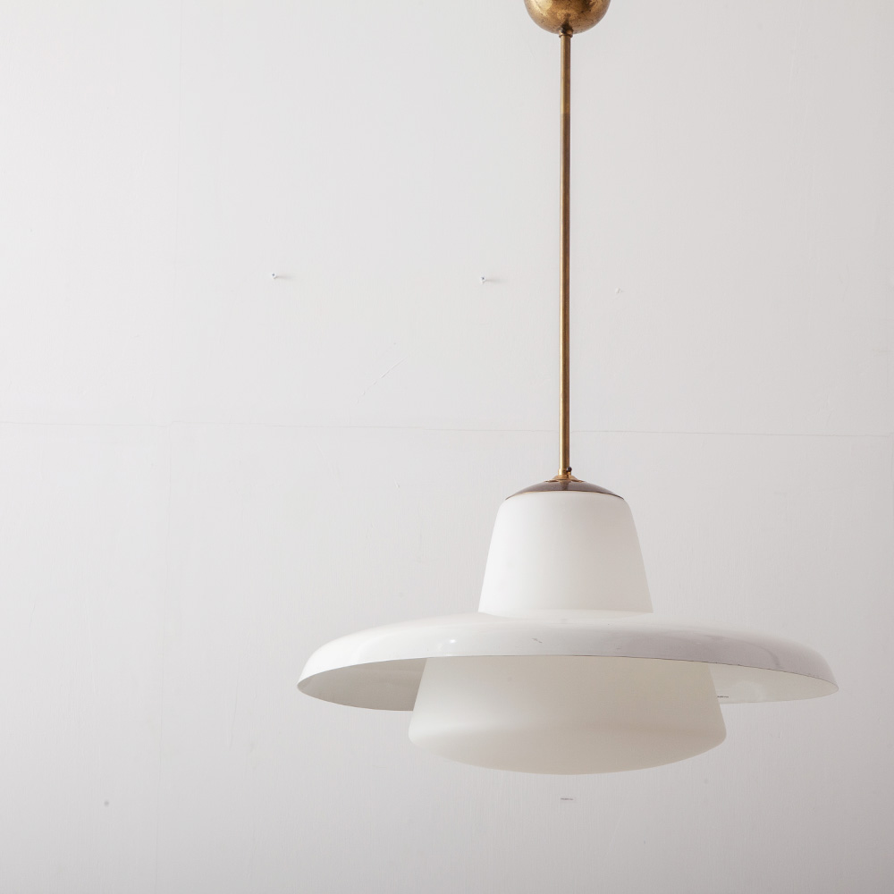 stoop | Mid-Century Modern Pendant Light in Brass and White