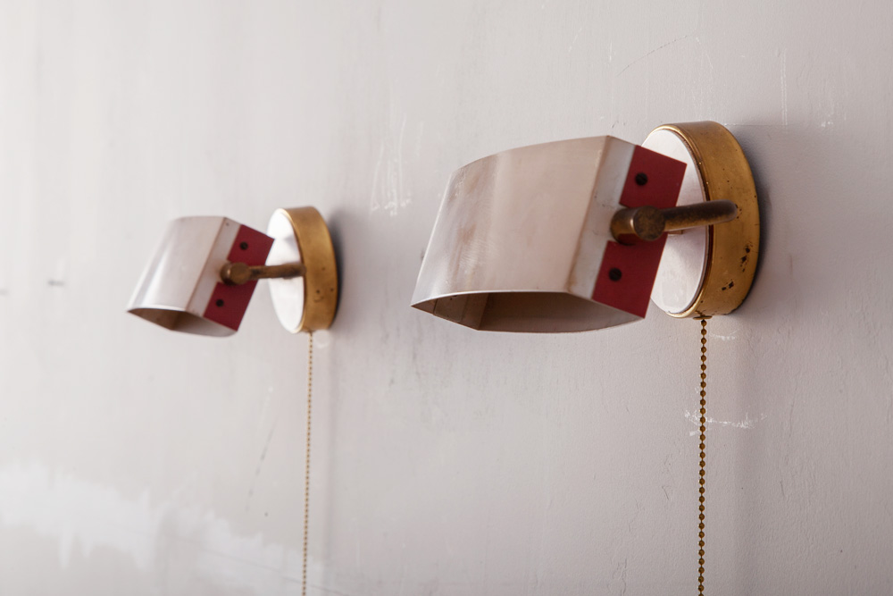 stoop | Vintage Brass Pull Code Wall Light by Jacques Biny for