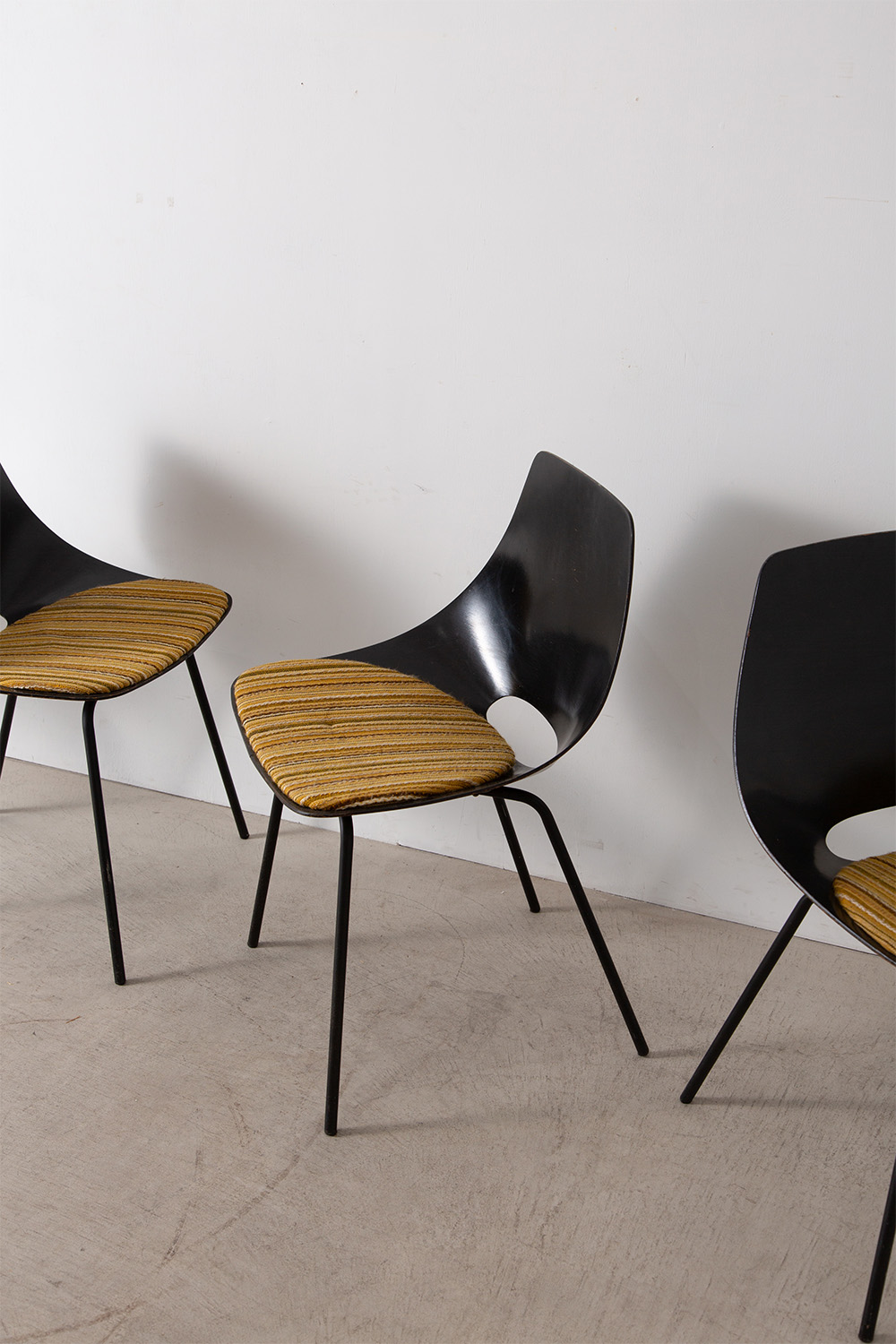 stoop | Chair by Pierre Guariche for Stainer in Wood and Stripe