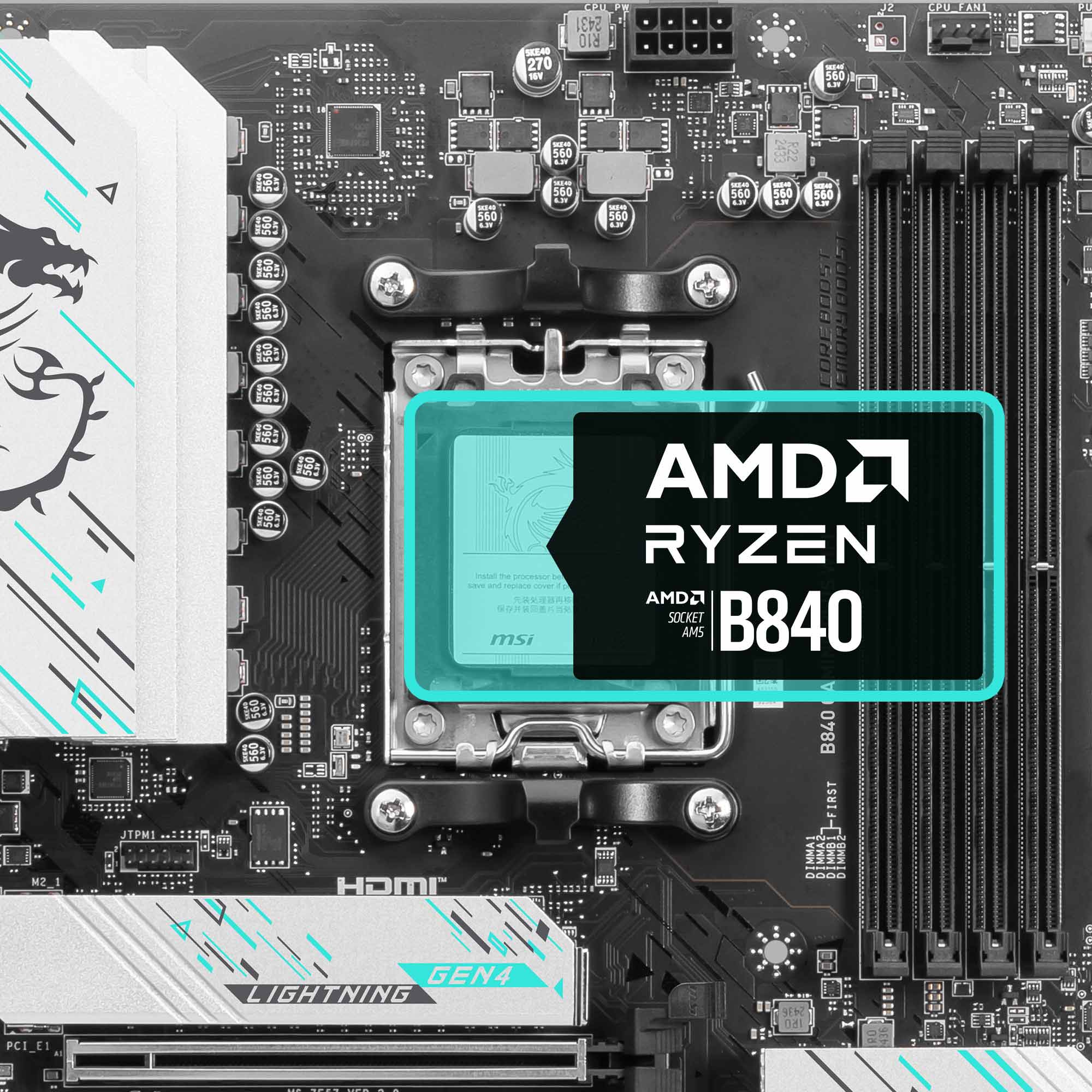 MSI B840 GAMING PLUS WIFI, AMD Ryzen™ 9000 / 8000 / 7000