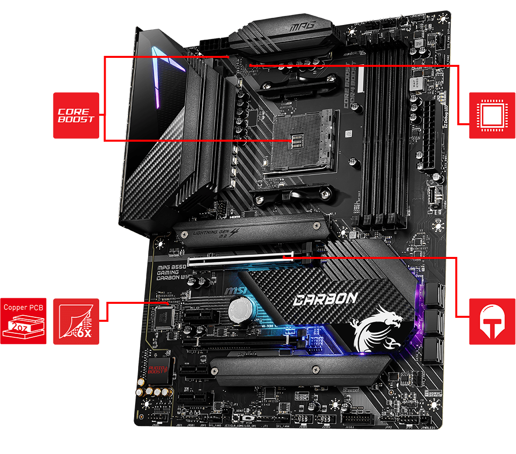 MSI MPG B550 GAMING CARBON WIFI AMD AM4 DDR4 CF M.2 USB 3.2 Gen 2