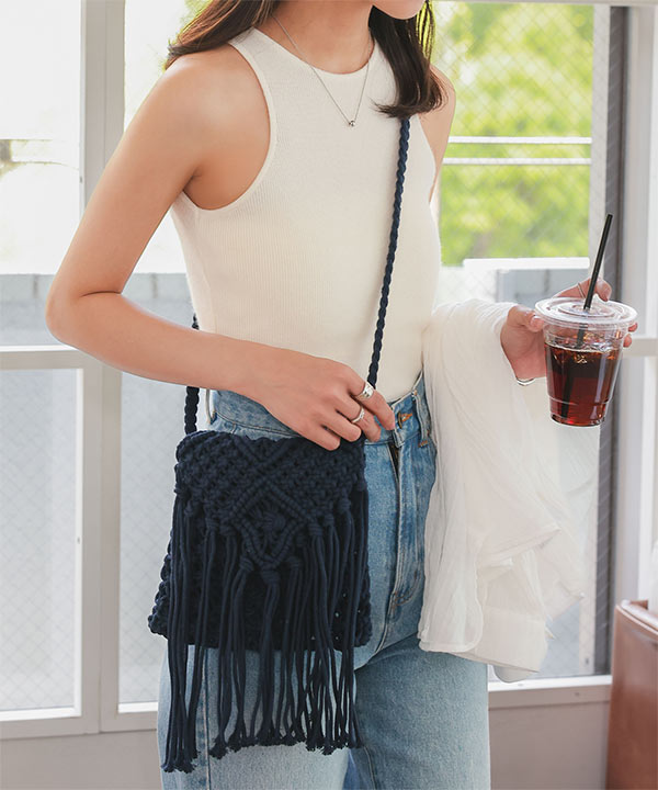 ボヘミアンフリンジショルダーポシェットバッグ [B1618] - レディース