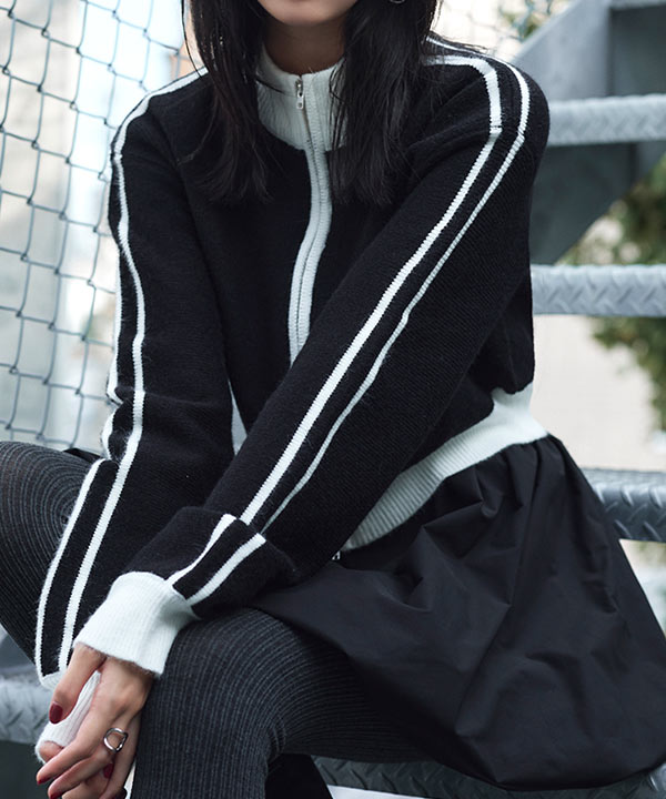 ラインスリーブジップニットブルゾン [C7331] | SALE！ - レディース