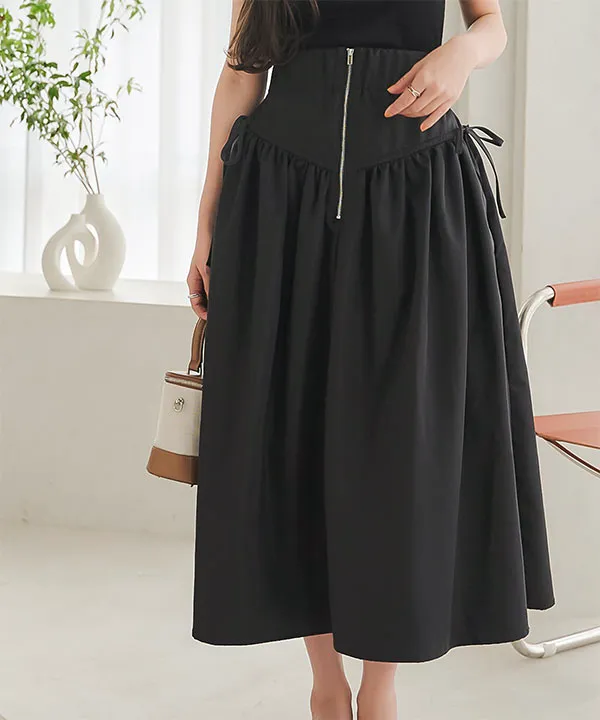 サイドリボンフロントジップフレアスカート [M4114] - レディース