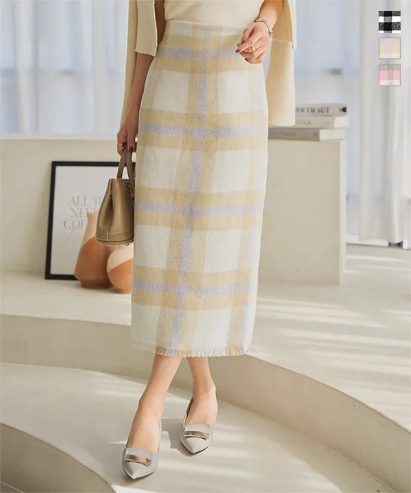 シャギーチェックツイードタイトスカート [M4250] - レディース