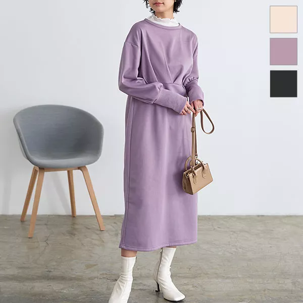 裏起毛 ] ウエストタックスウェットワンピース [E3225] - レディース