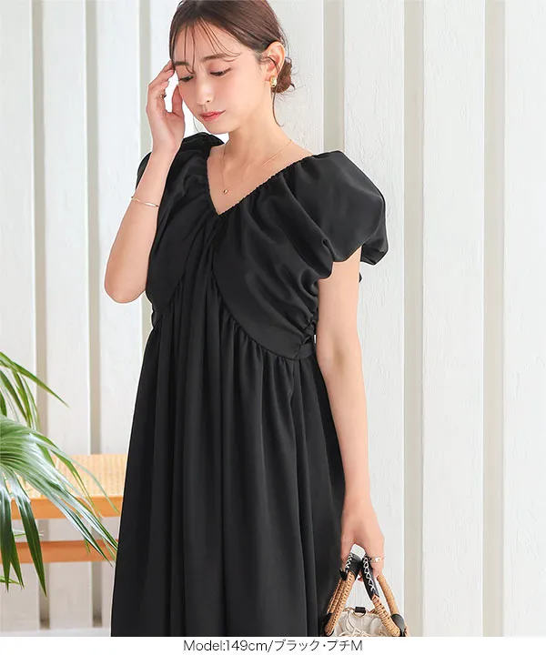 プチレタス ] バルーン切り替えフレアワンピース [E3385] - レディース