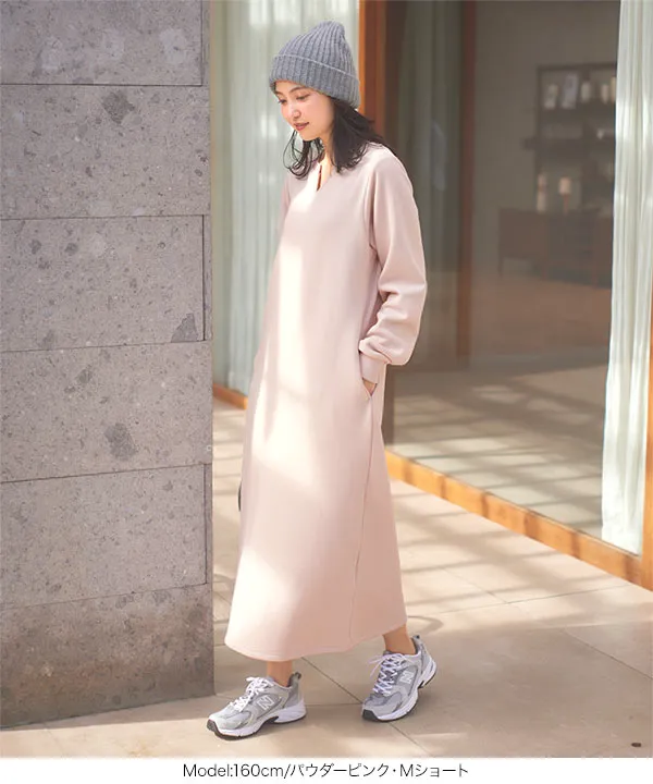 ぬく盛り ] 選べる丈 キーネックマキシワンピース [E3435