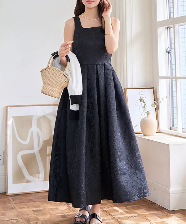 ジャガードスクエアネックドレス [E3464] - レディースファッション