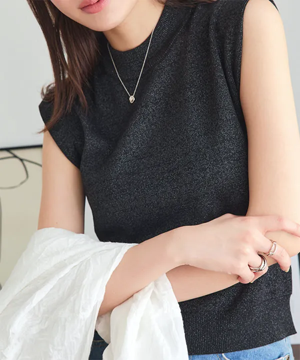 二重スリーブモックネックニットトップス [C6610] - レディース